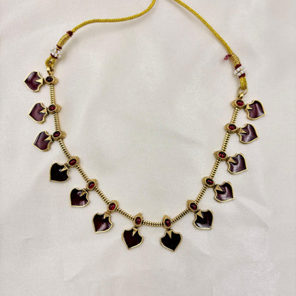 Gold-Plated Maroon Heart-Drop Necklace Set with Earrings | Traditional Enamel Jewellery