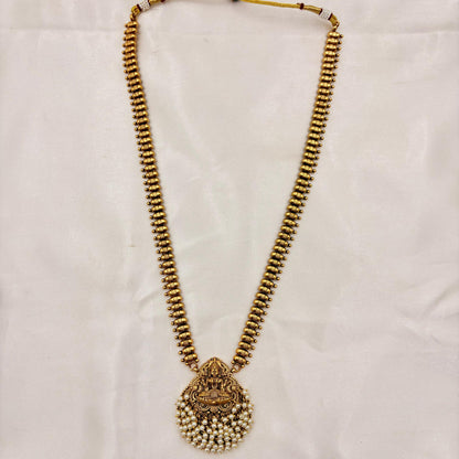 Traditional Long Lakshmi Kasu Mala with Pearl Cluster Pendant & Jhumka Set