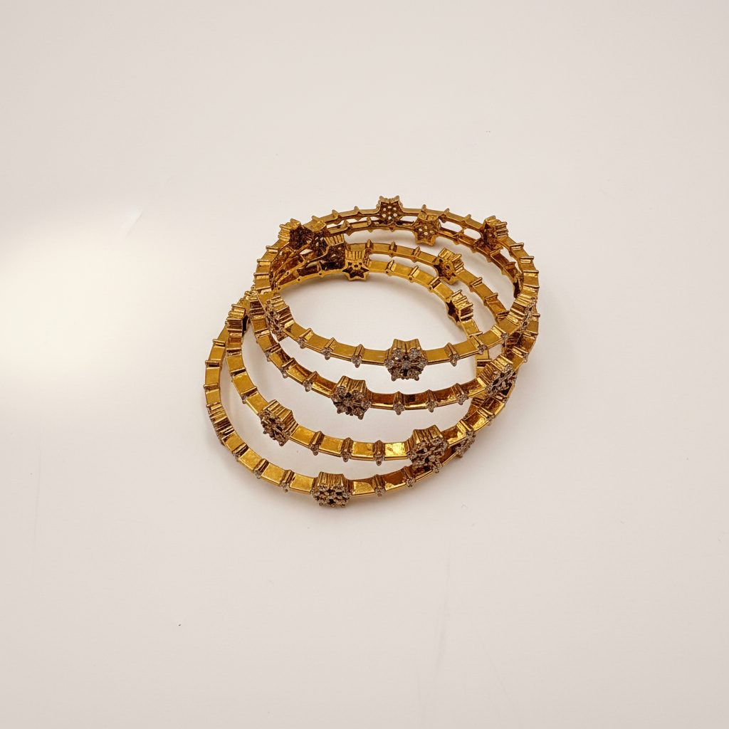 Floral Cluster CZ Bangles – Premium Gold Finish