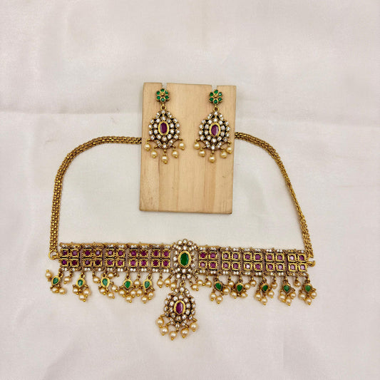 ✨ Royal Kundan Choker Set | Ruby & Emerald Drops
