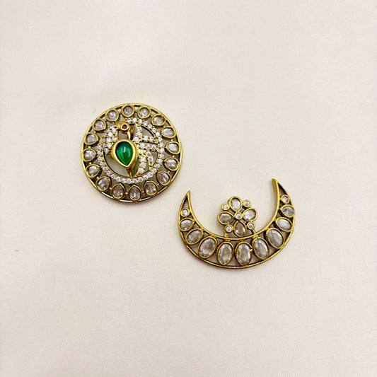 Traditional Sun & Moon CZ Stone Hair Accessories – Antique Gold Temple Jewellery Bridal Hair Pins