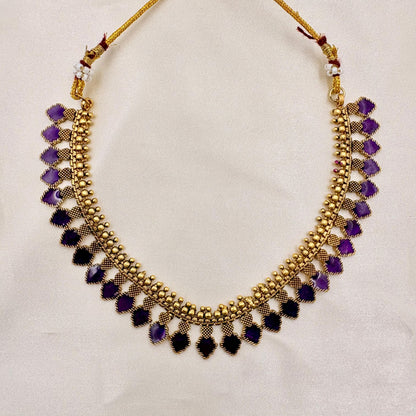 Gold-Plated Purple Stone Choker Set | Traditional Necklace with Matching Earrings