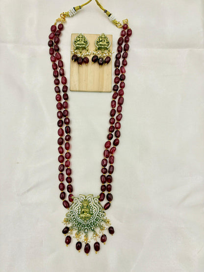 ✨ Lakshmi Ruby Beads Long Necklace Set | Temple Jewellery Elegance