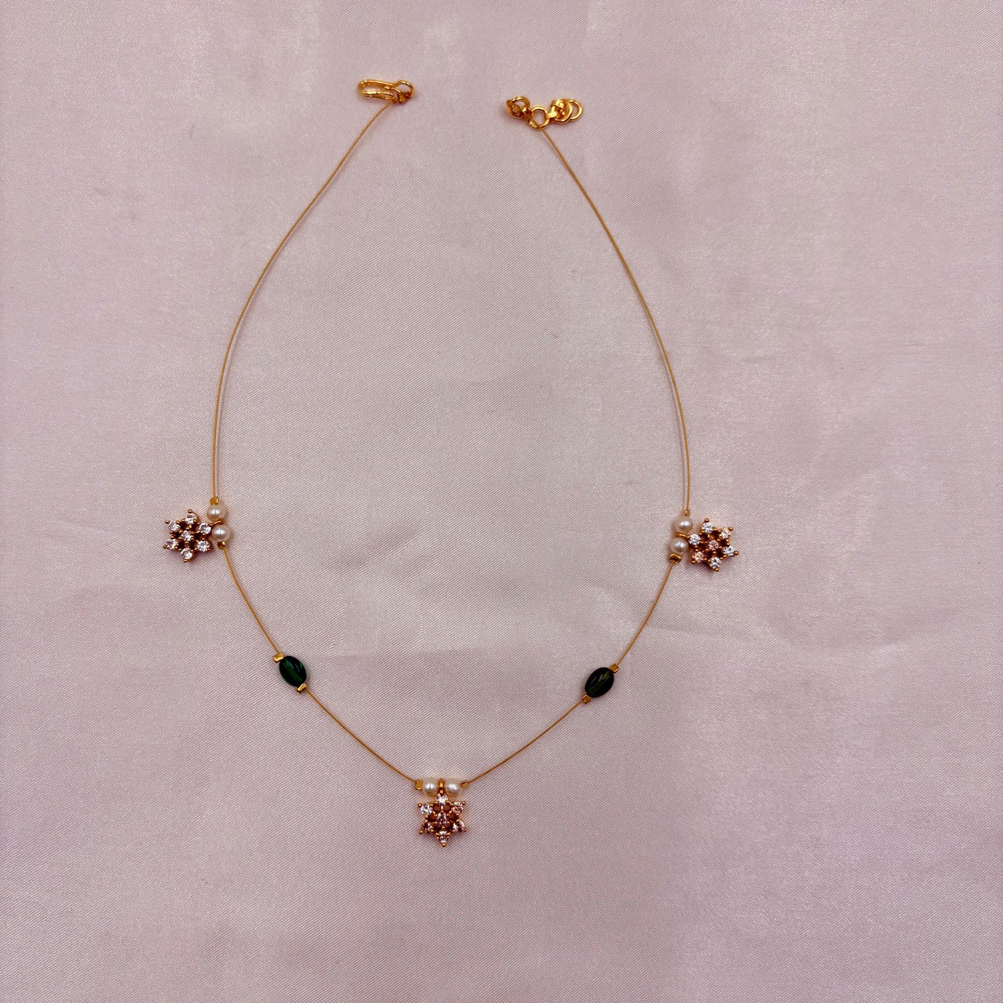 Floral Charm Multi-Stone Wire Necklace
