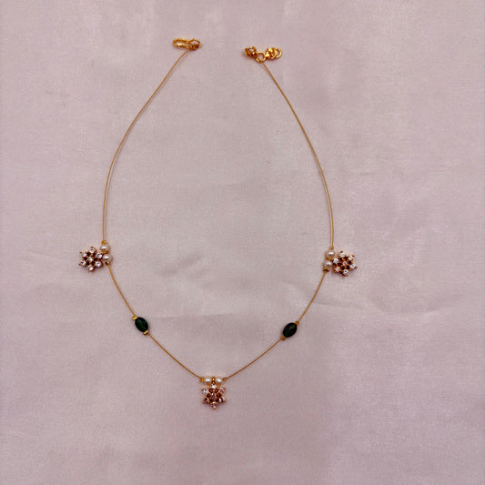 Floral Charm Multi-Stone Wire Necklace