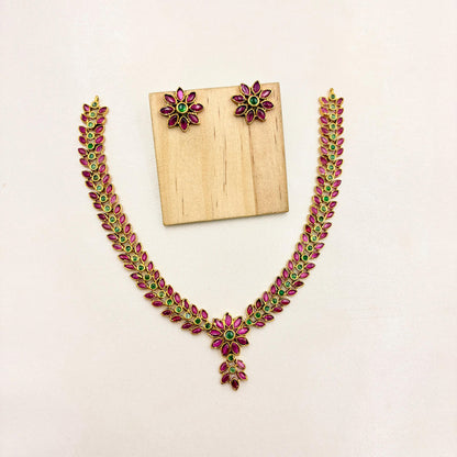 Ruby & Emerald Floral Necklace Set – Traditional Gold Finish Jewellery