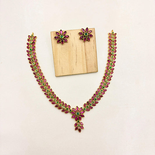 Ruby & Emerald Floral Necklace Set – Traditional Gold Finish Jewellery