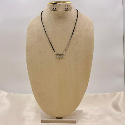 Silver Finish CZ Triangle Mangalsutra with Matching Earrings