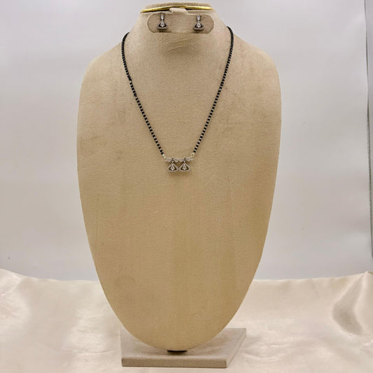 Silver Finish CZ Triangle Mangalsutra with Matching Earrings