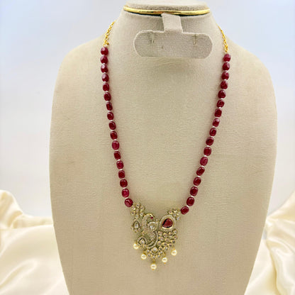 Ruby Beads CZ Pendant Necklace