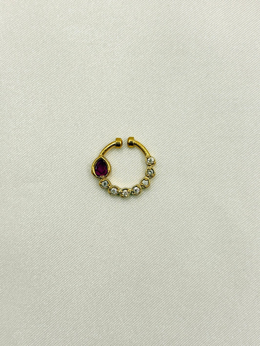 Teardrop Red Stone Nose Pin with White Stones – Gold Finish