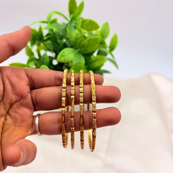 Slim Textured Gold Finish Bangles | Minimal Designer Pattern