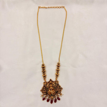 Temple Lakshmi Red Beads Necklace Set
