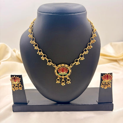 🌸 Lotus Harmony Necklace Set – Ethnic Grace Redefined