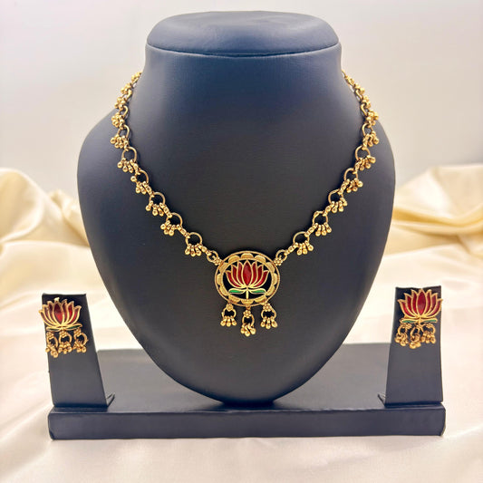 🌸 Lotus Harmony Necklace Set – Ethnic Grace Redefined