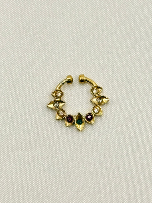 Traditional Multicolour Kundan Nose Pin – Gold Finish Open Nose Ring