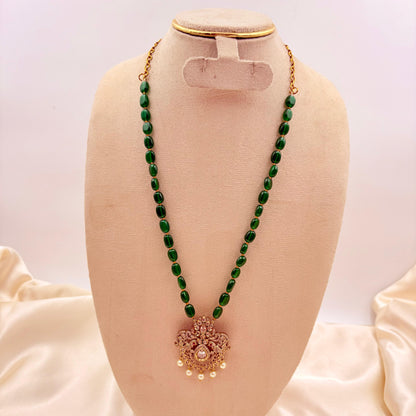 Green Beads CZ Stone Pendant Necklace