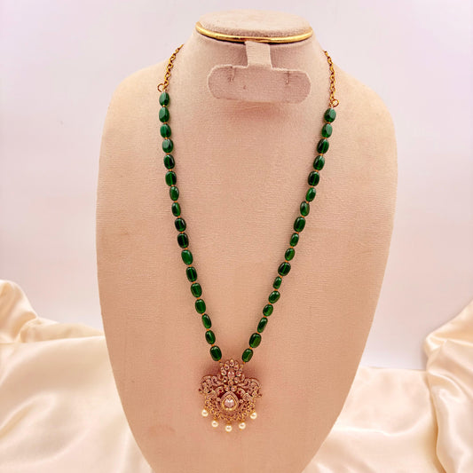 Green Beads CZ Stone Pendant Necklace