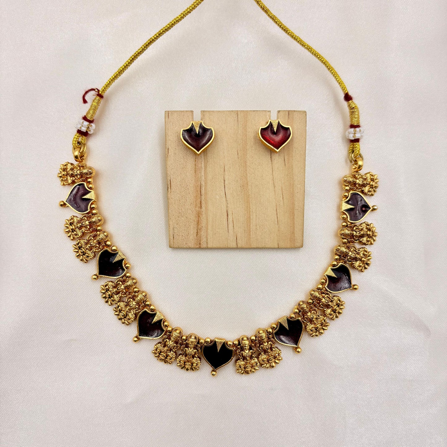 Antique Gold-Plated Red Stone Necklace Set with Temple-Style Drops | Traditional Jewellery for Women