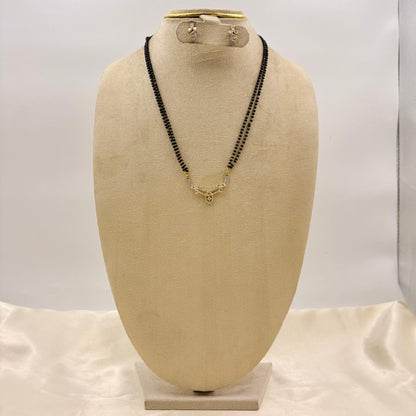 Gold Finish Double Line CZ Mangalsutra with Matching Earrings