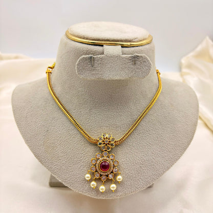 Ruby Stone Kundan Pearl Pendant Necklace