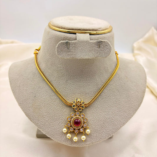 Ruby Stone Kundan Pearl Pendant Necklace
