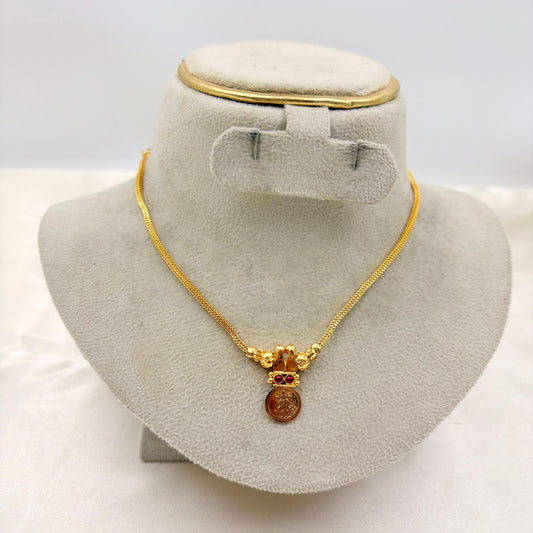 Gold-Plated Temple Pendant Necklace with Adjustable Chain