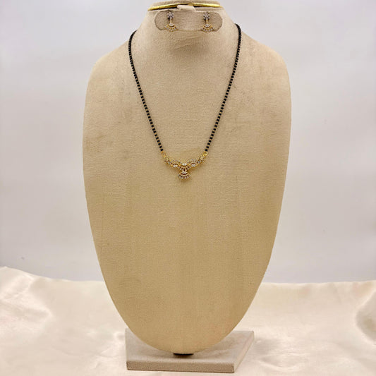 Gold Finish Layered CZ Mangalsutra with Matching Drop Earrings