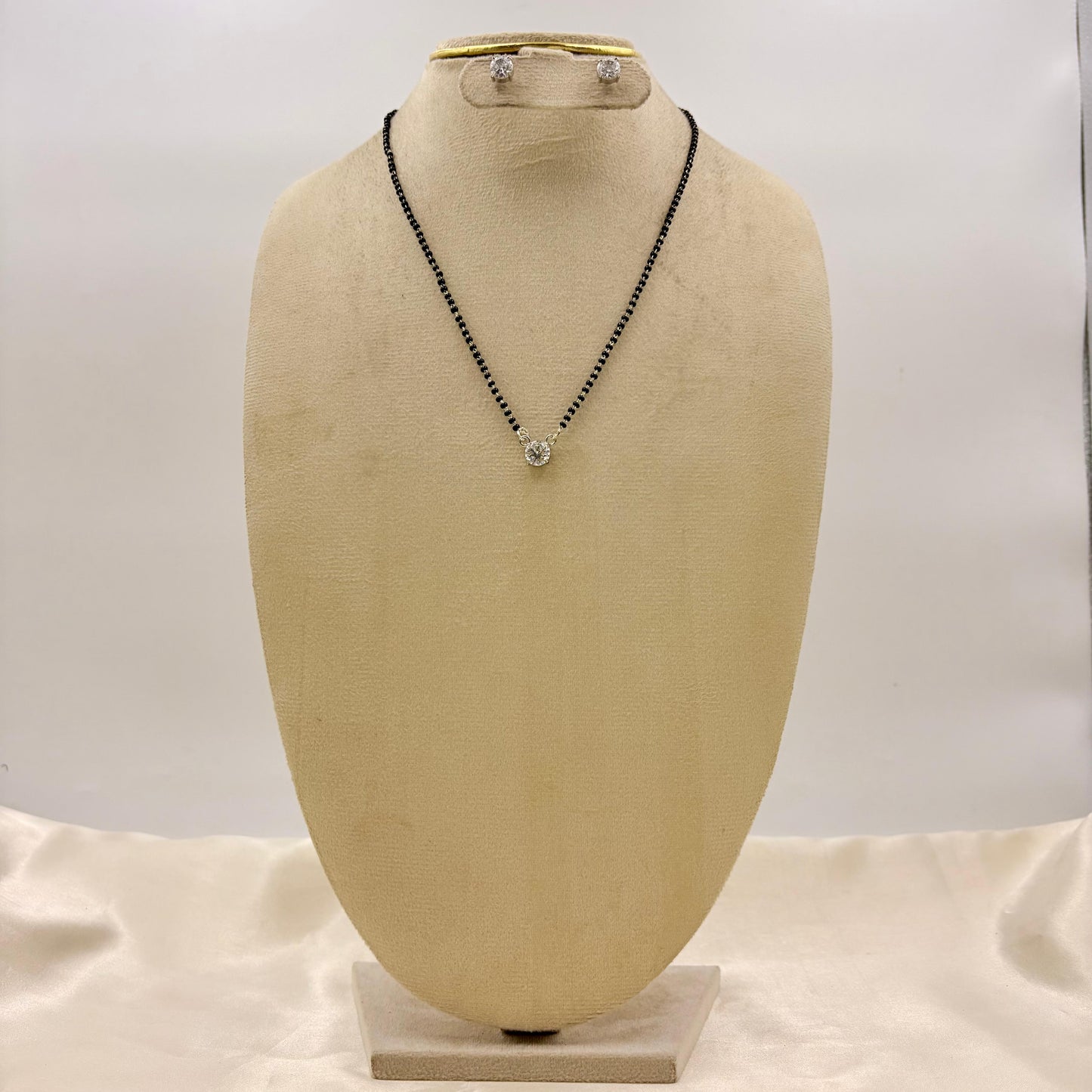 Silver Finish Solitaire CZ Mangalsutra with Matching Stud Earrings