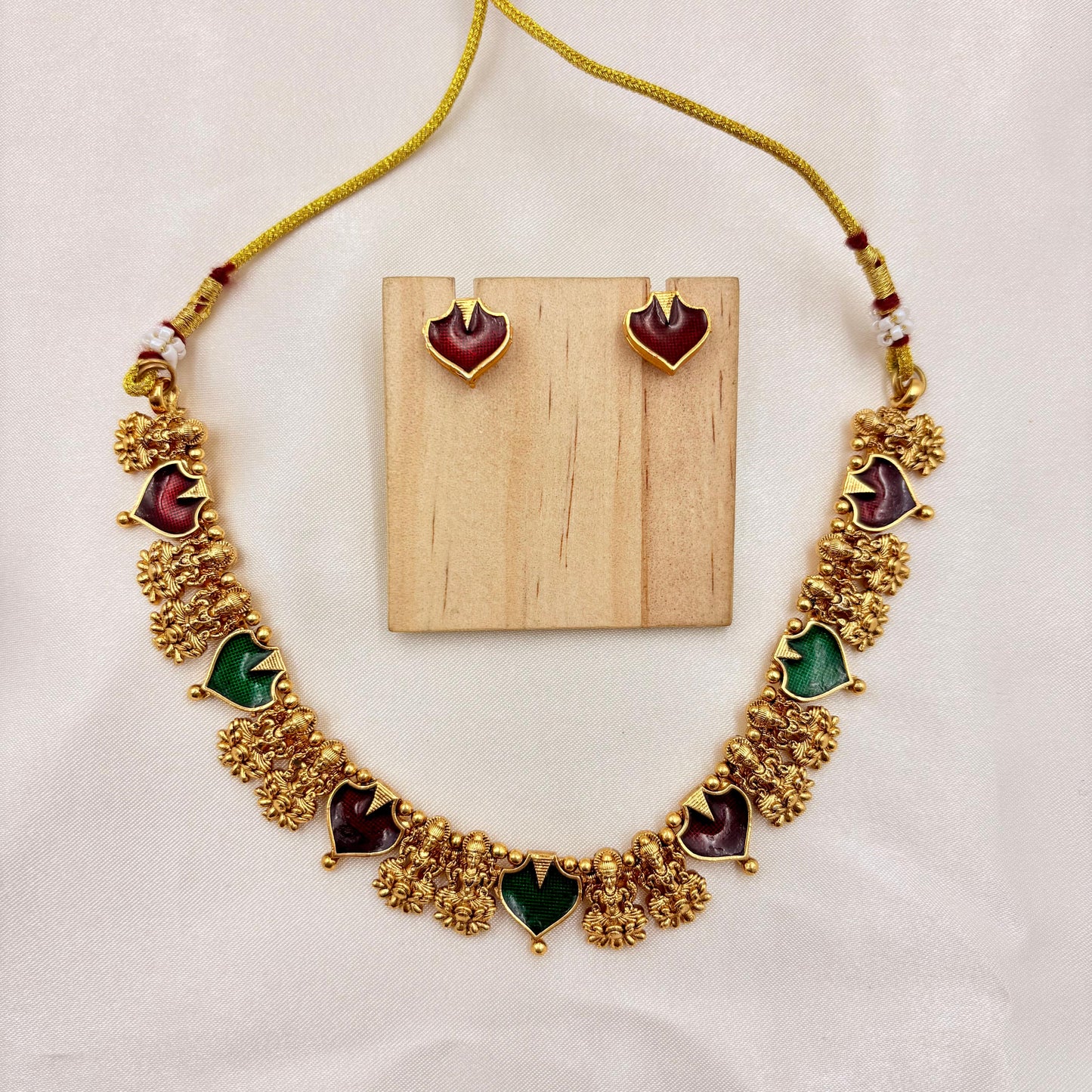 Antique Multi-Color Heart Motif Choker Necklace Set | Temple Floral Design Jewellery