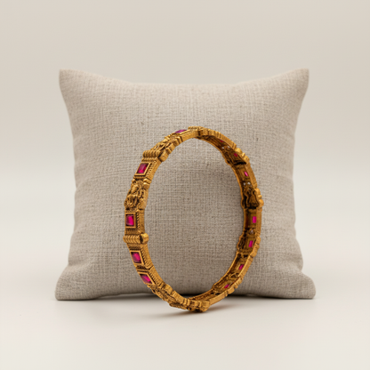 Goddess Lakshmi Temple Bangles – Ruby Square Stone Edition