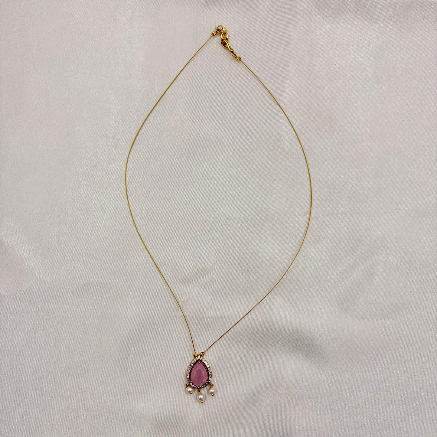 Pink Teardrop Minimal Pearl Dangling Necklace