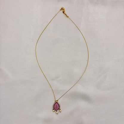 Pink Teardrop Minimal Pearl Dangling Necklace
