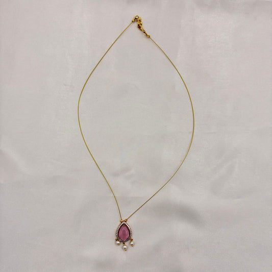 Pink Teardrop Minimal Pearl Dangling Necklace