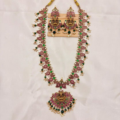 ✨ Premium Lakshmi Manga Mala Set | Ruby–Green Kemp Stones