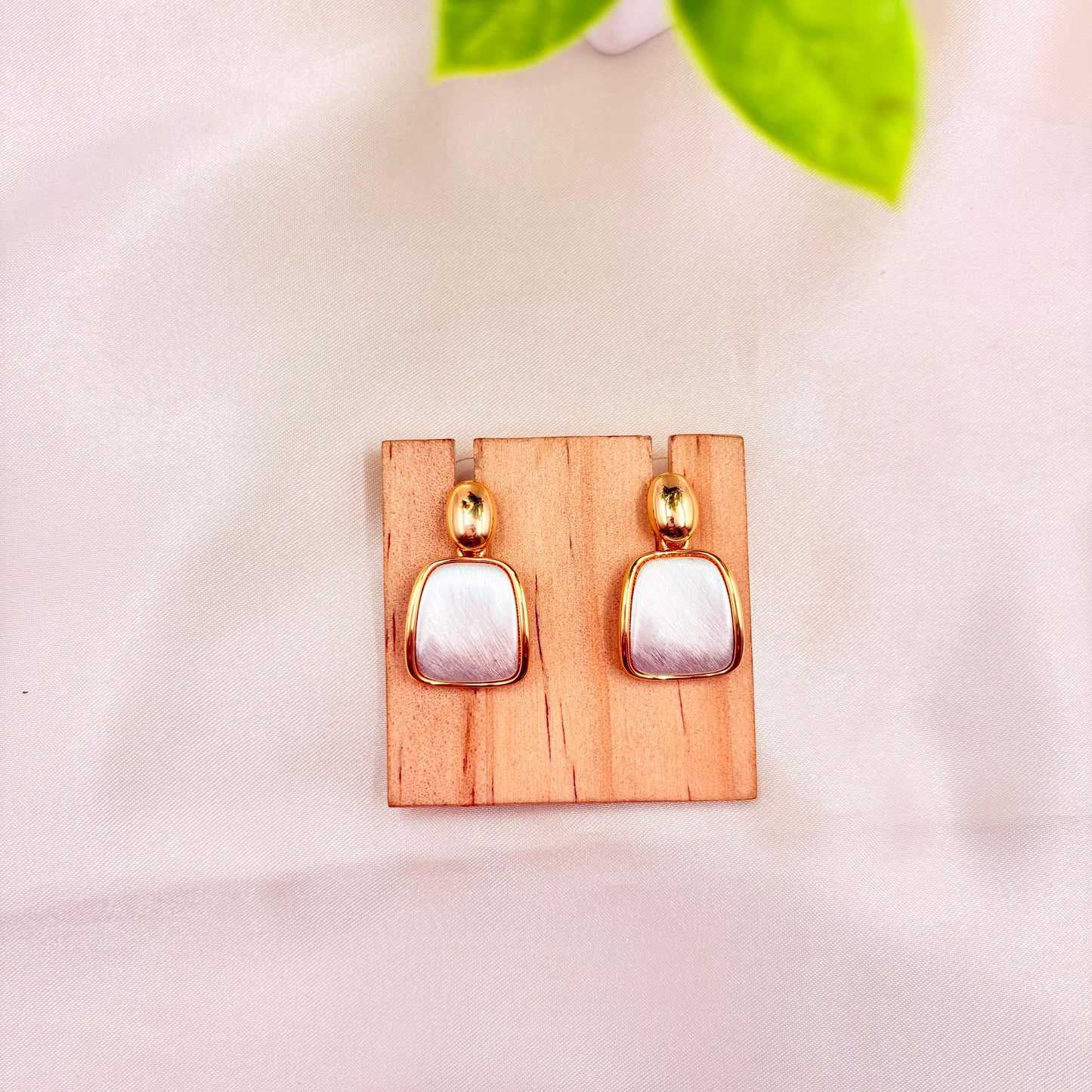 Gold Finish Mother-of-Pearl Rectangle Drop Earrings