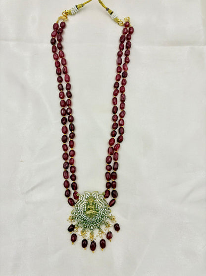 ✨ Lakshmi Ruby Beads Long Necklace Set | Temple Jewellery Elegance