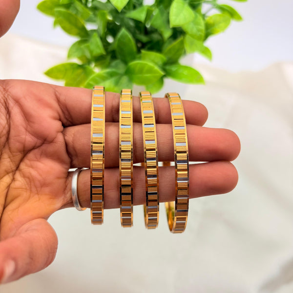 Gold Finish Striped Texture Bangles – Modern Slim Daily Wear Bangles (Set of 4)
