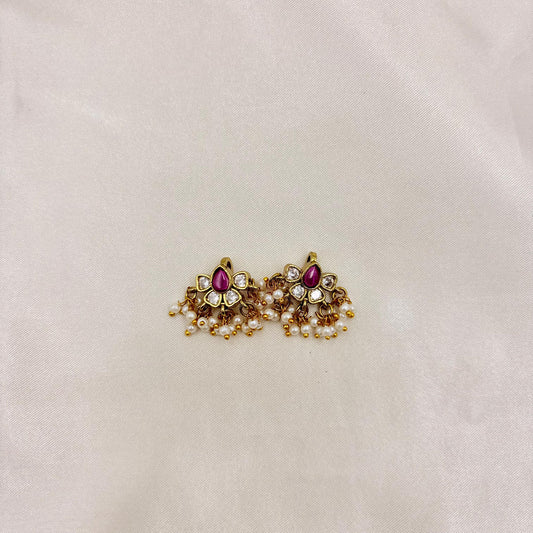 Pink Lotus Bugudi with Pearl Drops – Traditional South Indian Ear Cuff (Pair)