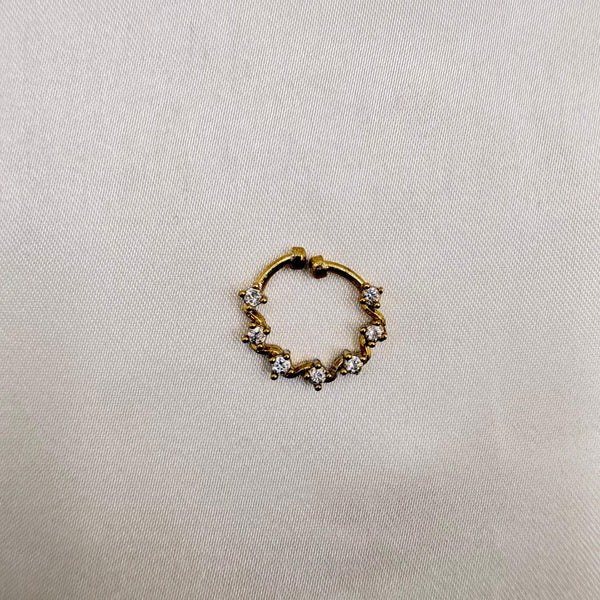 Delicate CZ Stone Gold Finish Nose Pin | Non-Piercing Nath | Adjustable Nose Ring