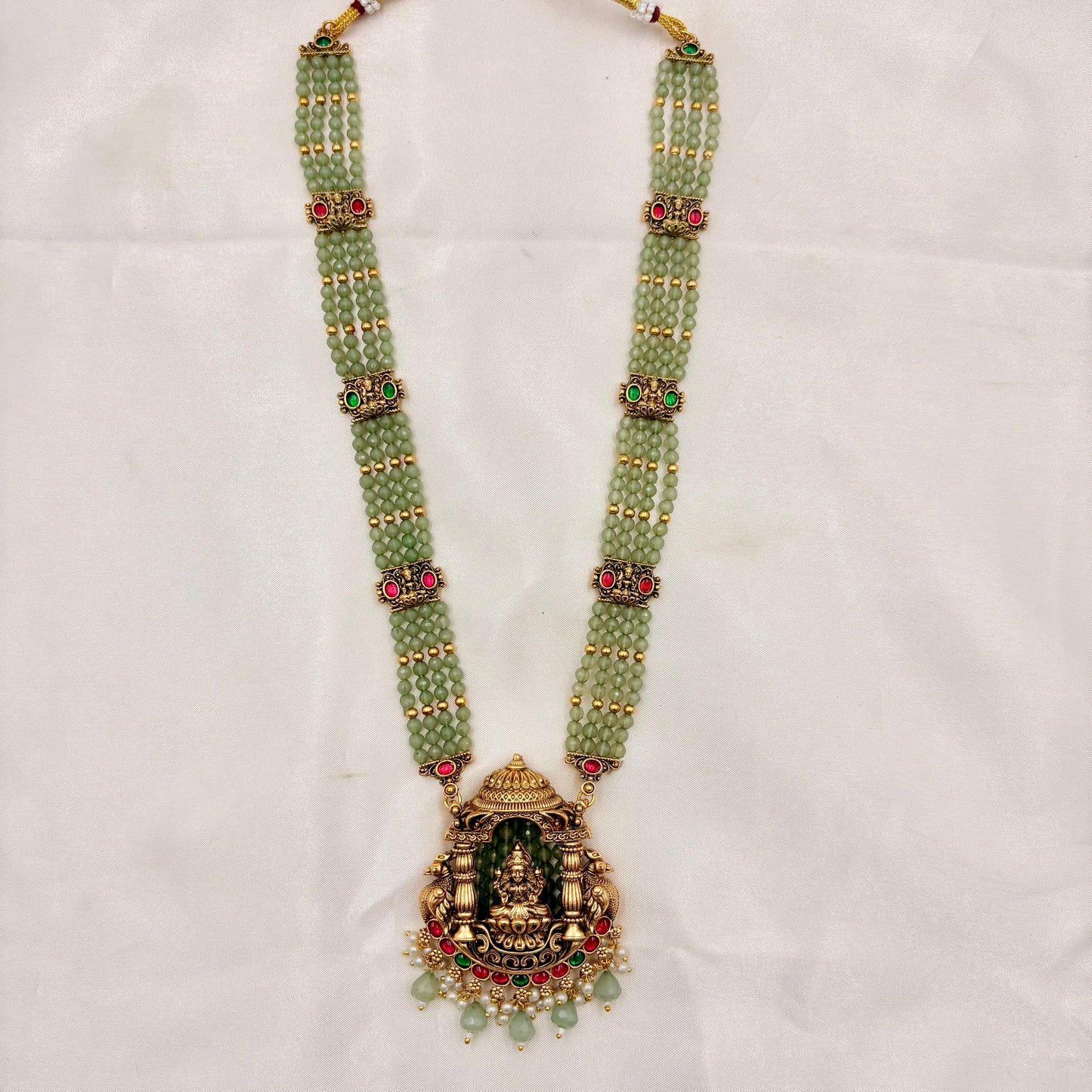 Temple Jewellery Lakshmi Pendant Beaded Necklace Set with Jhumka Earrings | Traditional South Indian Jewellery