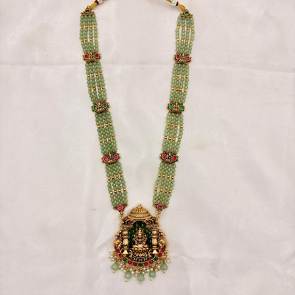 Temple Jewellery Lakshmi Pendant Beaded Necklace Set with Jhumka Earrings | Traditional South Indian Jewellery