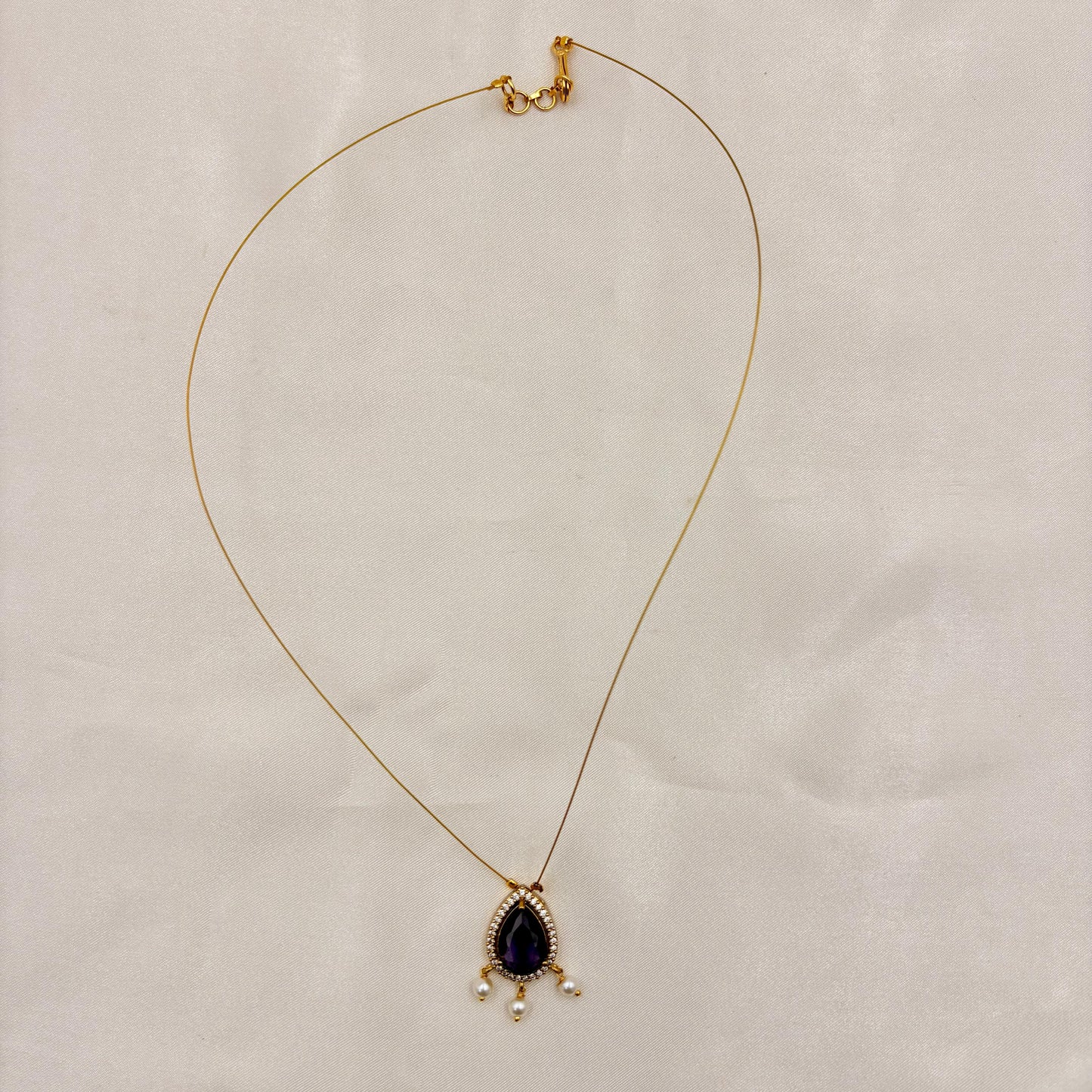 Blue Teardrop Minimal Pearl Dangling Necklace