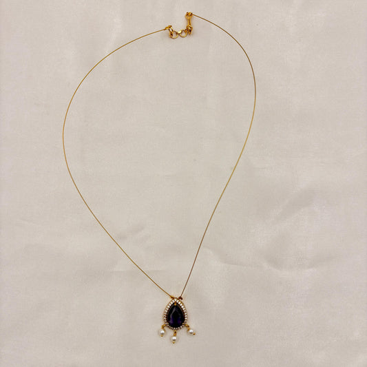 Blue Teardrop Minimal Pearl Dangling Necklace