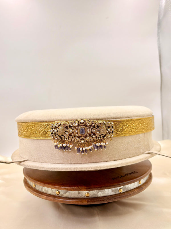 Elegant Stone-Studded Elephant Vaddanam | Bridal Gold Plated Waist Belt with Pearl Drops