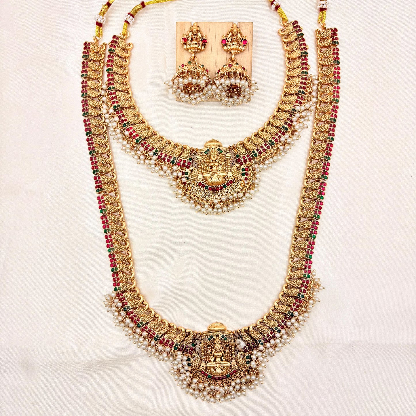 Grand South Indian Bridal Temple Jewellery Set with Goddess Lakshmi Motifs & Vaddanam