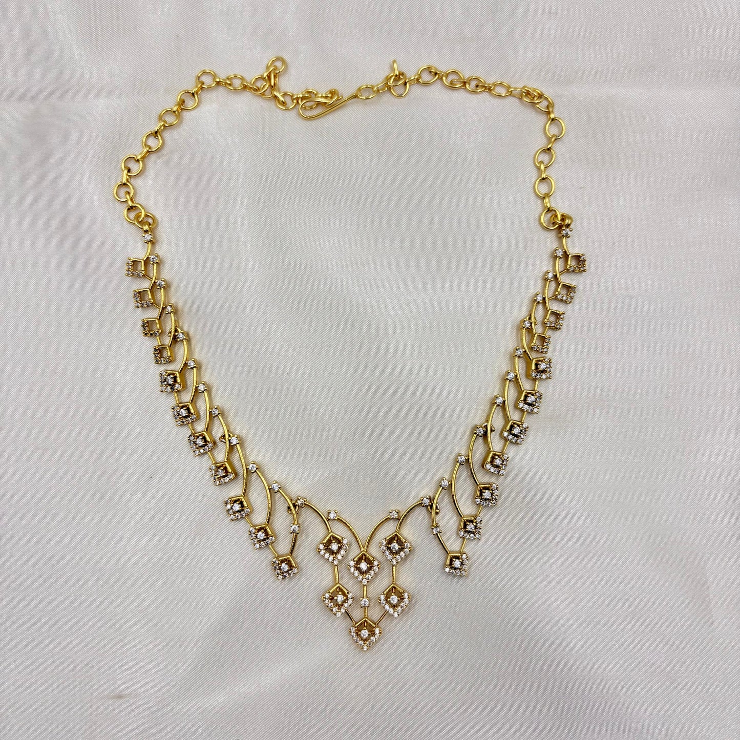 Elegant AD Diamond Look Necklace Set with Geometric Earrings | Party & Festive Wear Jewellery