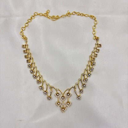 Elegant AD Diamond Look Necklace Set with Geometric Earrings | Party & Festive Wear Jewellery