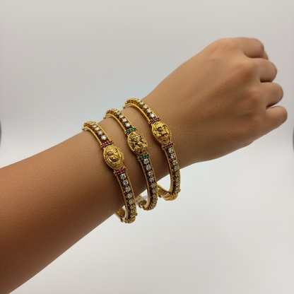Antique Lakshmi CZ Bangles – Ruby & Emerald Accents