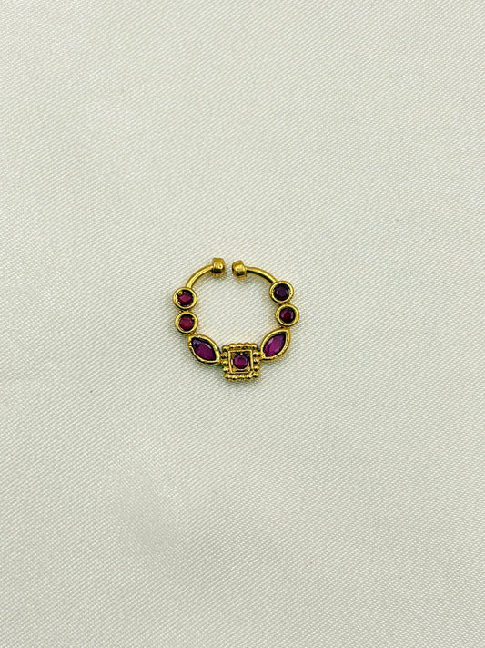 Traditional Square Ruby Stone Nose Pin – Gold Finish
